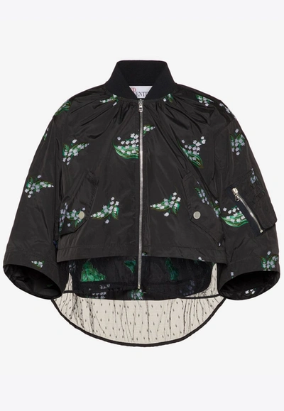 Red Valentino Layered Embroidered Taffeta And Point D'esprit Tulle Jacket In Black