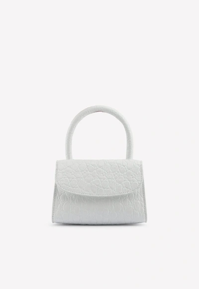 By Far Mini Top Handle Bag In Croc-embossed Cow Leather In White