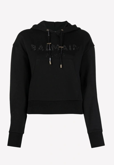 Balmain Drawstring Hooded Sweater Tops In Black