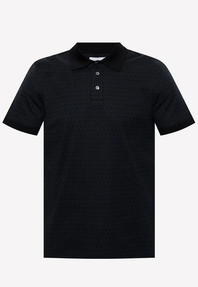 Ferragamo Cotton Polo Shirt With Gancini Monogram In Blue