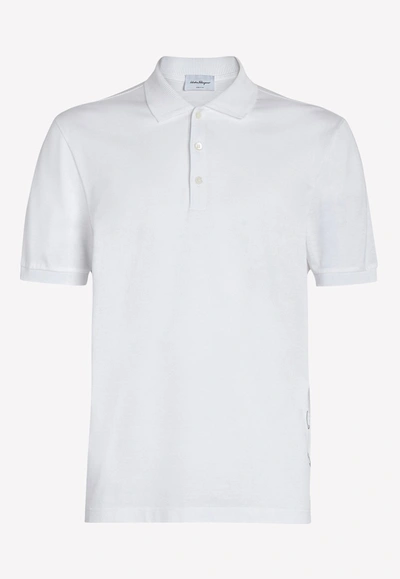Ferragamo Cotton Polo Shirt With Embroidered Signature In White