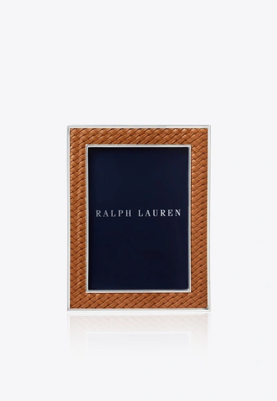 Ralph Lauren Brockton Woven Leather Picture Frame 5"x7" In Brown