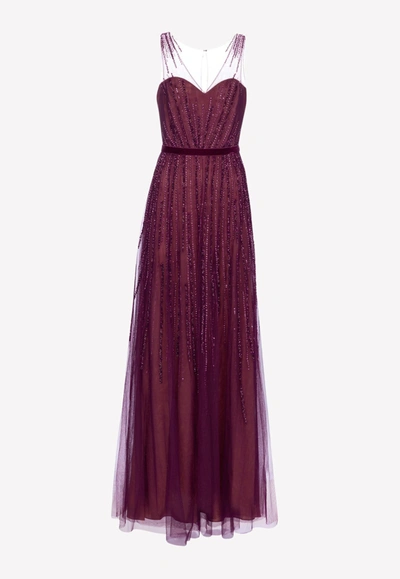 Notte By Marchesa Fully Beaded Tulle Gown In Purple