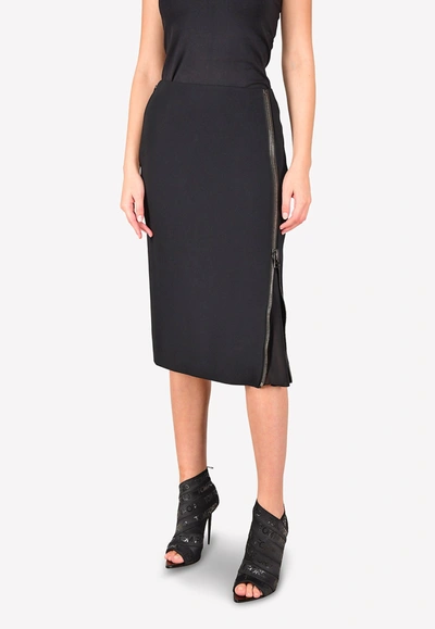 Tom Ford Cady Stretch Zip Pencil Skirt With Sheer Insert In Black