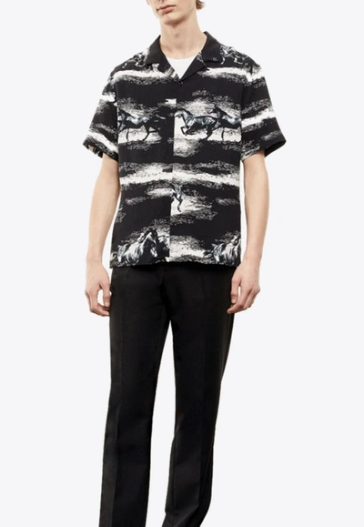 The Kooples Mens Bla09 Graphic-print Woven Shirt S In Black