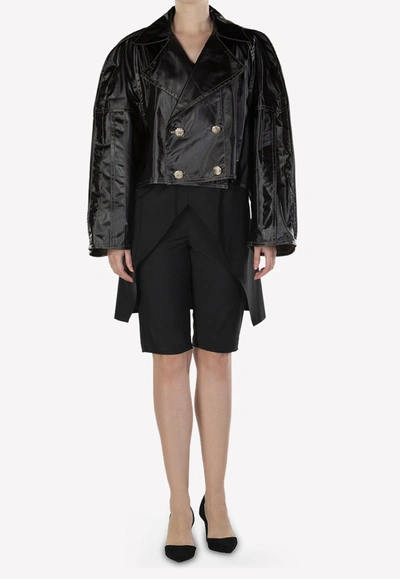 Victoria / Tomas Cotton Double-breasted Cropped Boxy Jacket In Black
