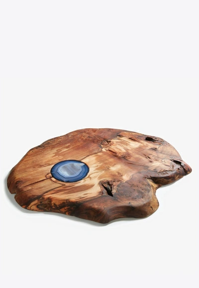 Anna Afora Smoke Agate Wood Platter In Brown