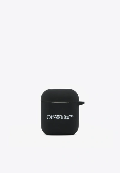 Off-white Logo Print Silicon Airpod Case In Black