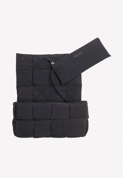Bottega Veneta Intrecciato Nylon Medium Padded Messenger Bag In Black
