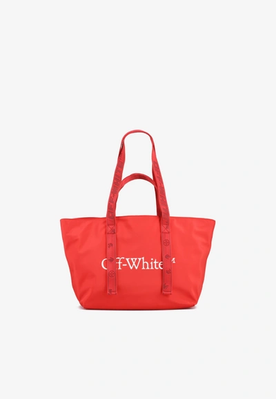Off-white Small Commercial Nylon Tote Bag In Red