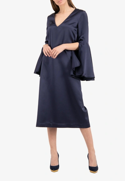 Ellery Clover Bell Sleeve Silk Shift Dress In Blue