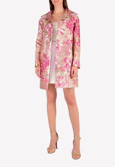 Francesco Scognamilio 3d Floral Embroidered Cocoon Coat In Pink