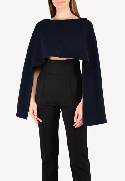 Chalayan Boat Neck Cape Wool Top In Blue