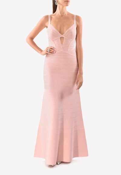 Herve Leger Cambria Bandage Gown With Cut-outs In Pink
