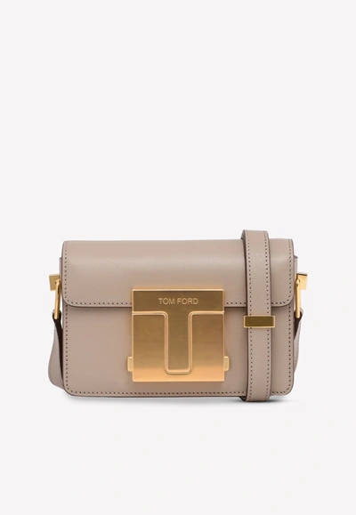 Tom Ford 001 Small T-clasp Shoulder Bag In Goatskin In Beige