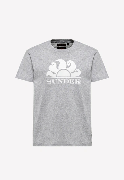 Sundek Crew Neck T-shirt With Logo In Grey