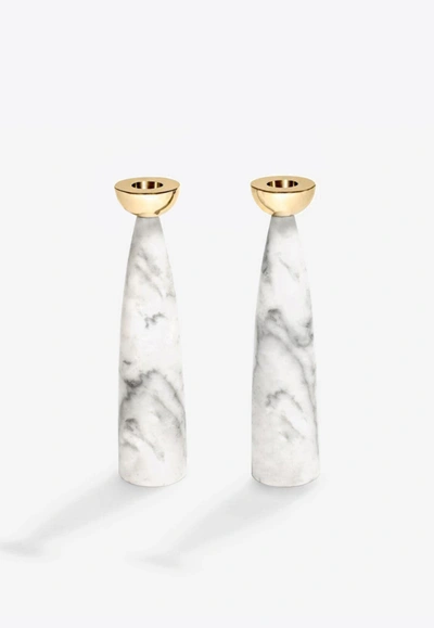 Anna Coluna Marble Candle Holders - Set Of 2 In Gold