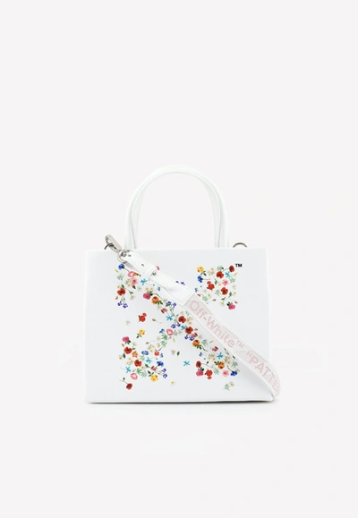 Off-white Arrow Floral Print Top Handle Bag In Leather In White