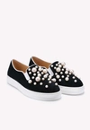 Charlotte Olympia Alex Pearl Embellished Sneakers In Black