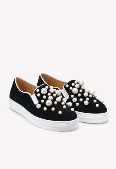 Charlotte Olympia Alex Pearl Embellished Sneakers In Black