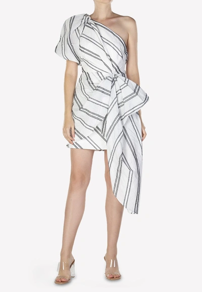 Acler Strand Cotton Striped One-shoulder Mini Dress In White