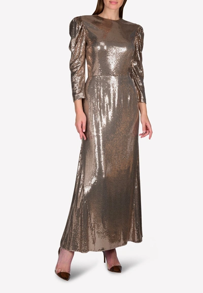 A La Russe Sequined Gown With Puffed Sleeves In Grey