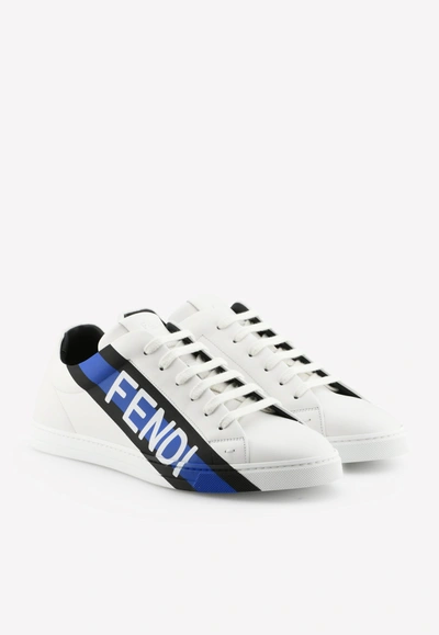 Fendi Logo Print Sneakers In Calf Leather In White