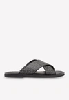 Ferragamo Gancini Leather Pool Slides In Black