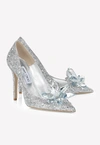 Jimmy Choo Avril 100 Crystal-embellished Pumps With Crystal Brooch In Silver