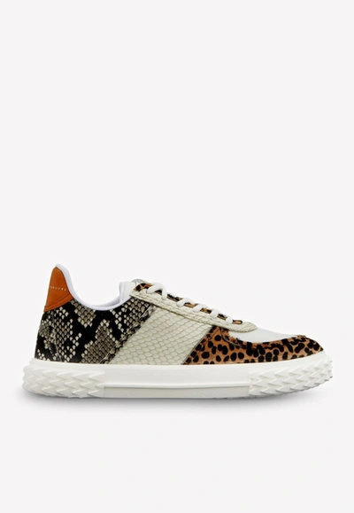 Giuseppe Zanotti Blabber Leopard-print Calf Hair And Snake-effect Leather Sneakers In Multicolor