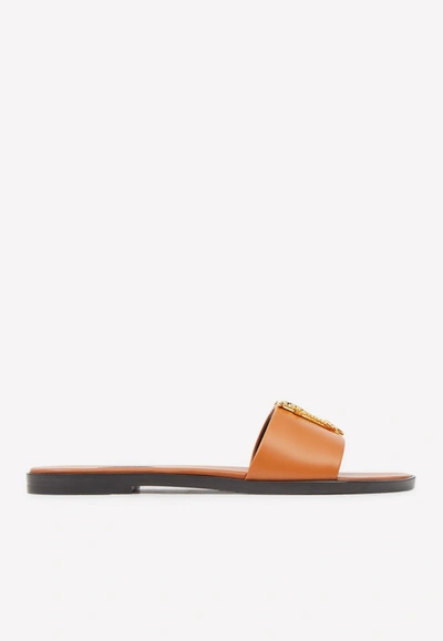 Versace Virtus Flat Slides In Calfskin In Brown