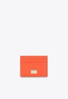 Dolce & Gabbana Dg Plaque Cardholder In Calfskin In Orange