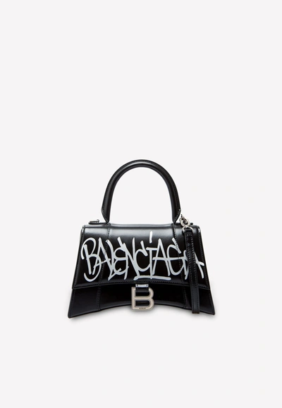 Balenciaga Small Hourglass Graffiti Top Handle Bag In Calfskin In Black