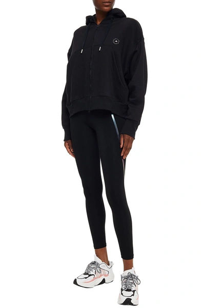 Adidas By Stella Mccartney Printed Cotton-blend Fleece Hooded Track Jacket In Black