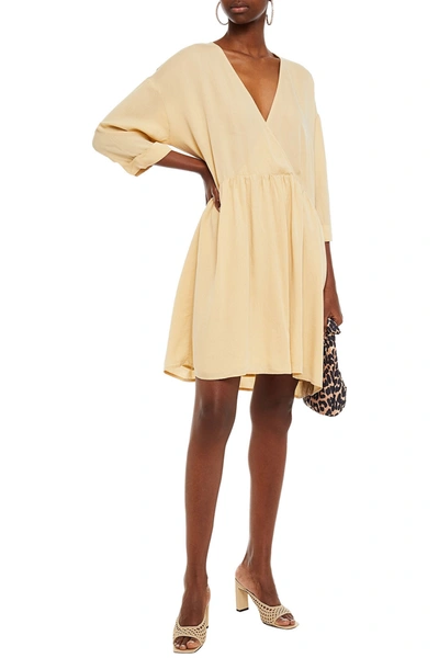 American Vintage Wrap-effect Gathered Lyocell-twill Dress In Yellow