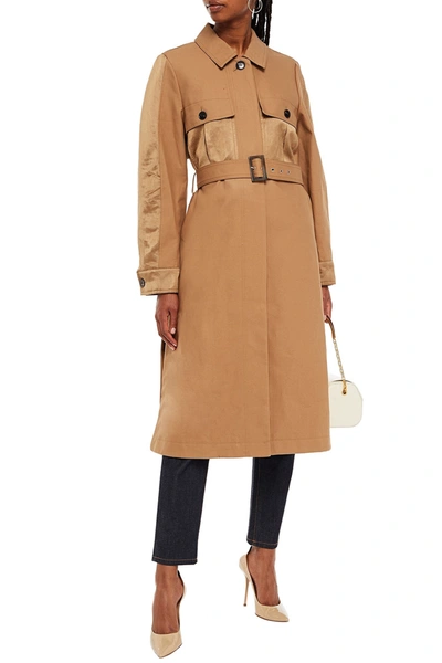 Kate Spade Icon Satin-paneled Belted Cotton-gabardine Trench Coat In Brown