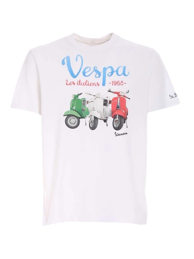 Mc2 Saint Barth Vespa Les Italiens Print T-shirt In White