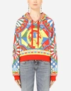 DOLCE & GABBANA CROPPED JERSEY HOODIE WITH CARRETTO PRINT