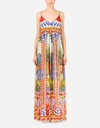 DOLCE & GABBANA LONG CARRETTO-PRINT CHIFFON DRESS