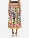 Dolce & Gabbana Carretto Print Pleated Silk Twill Midi Skirt In Multicolor