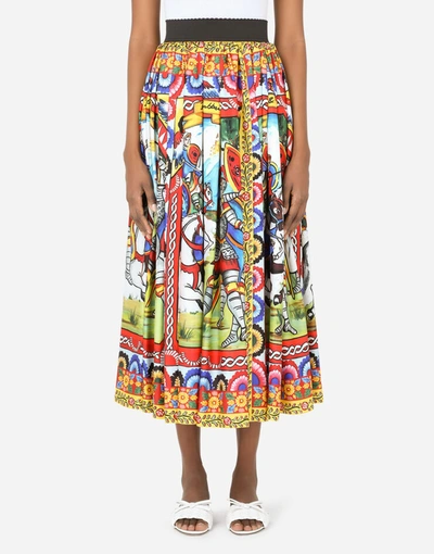 Dolce & Gabbana Carretto-print Twill Calf-length Skirt In Multicolor