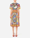 DOLCE & GABBANA CALF-LENGTH DRESS IN CARRETTO-PRINT SILK