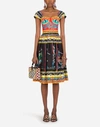 Dolce & Gabbana Bustier Midi Dress In Carretto-print Poplin In Multicolor
