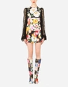 DOLCE & GABBANA SHORT PATCHWORK CADY DRESS WITH LACE SLEEVES