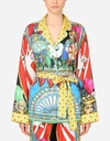 DOLCE & GABBANA BELTED CARRETTO-PRINT PAJAMA SHIRT