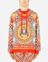 Dolce & Gabbana Jersey Hoodie With Carretto Print In Multicolor