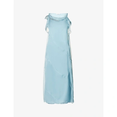 Acne Studios Asymmetric Silk Maxi Dress In Sky Blue
