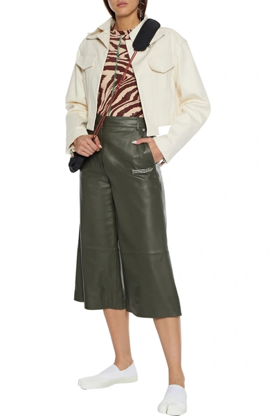 Off-white Printed Leather Culottes In Army Green