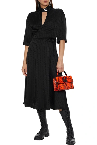 Off-white Wrap-effect Cutout Satin-jacquard Midi Dress In Black