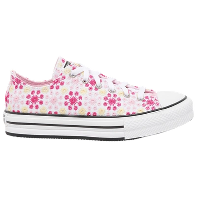 Converse Kids' All Star Platform Low Top In White/floral